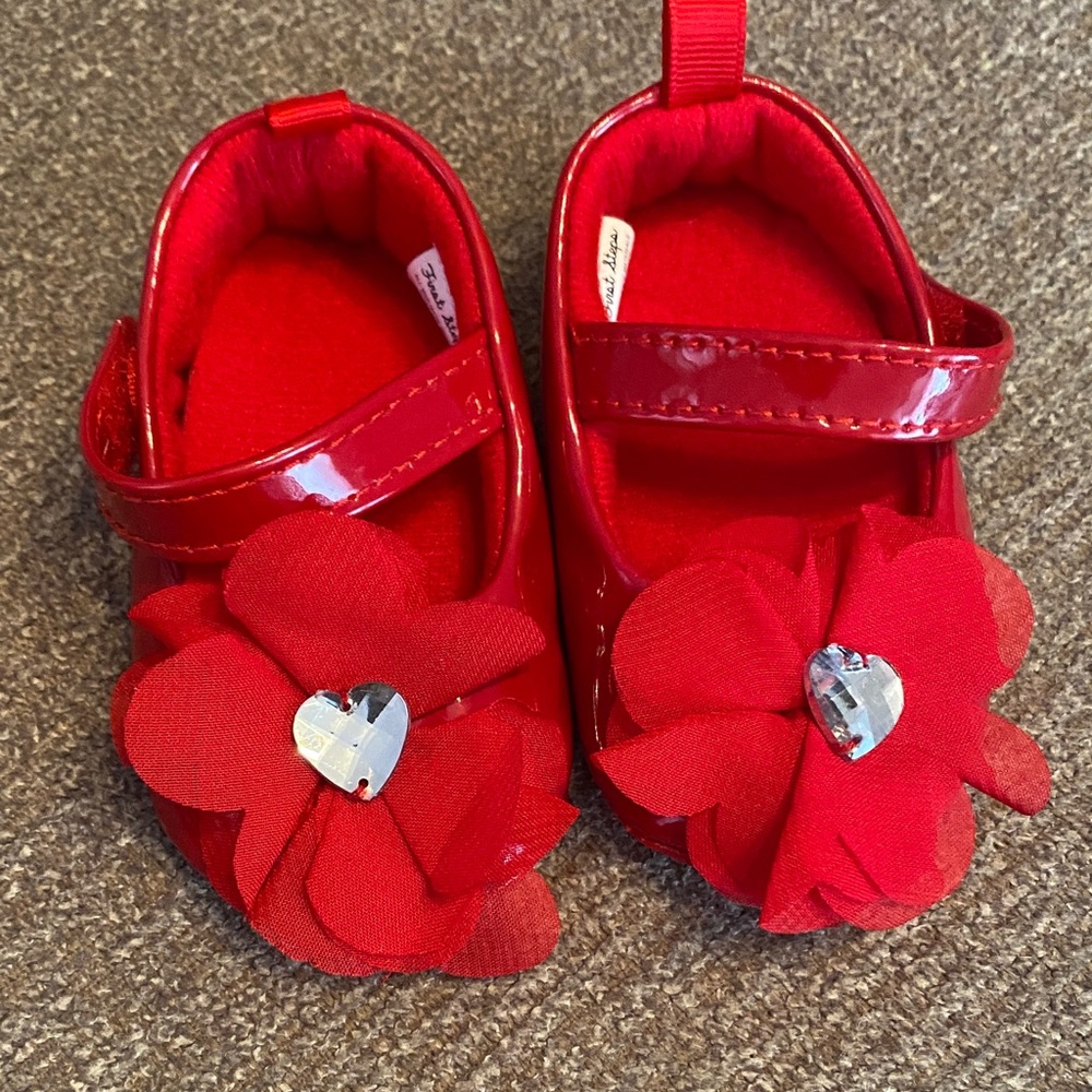 Red Baby Shoes with Flower Accent